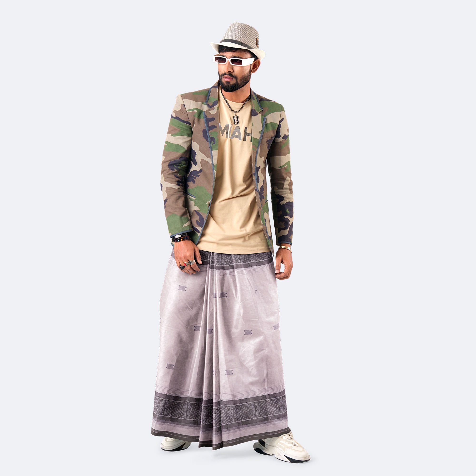 Brown Gold Border Lungi - Digital  - 1