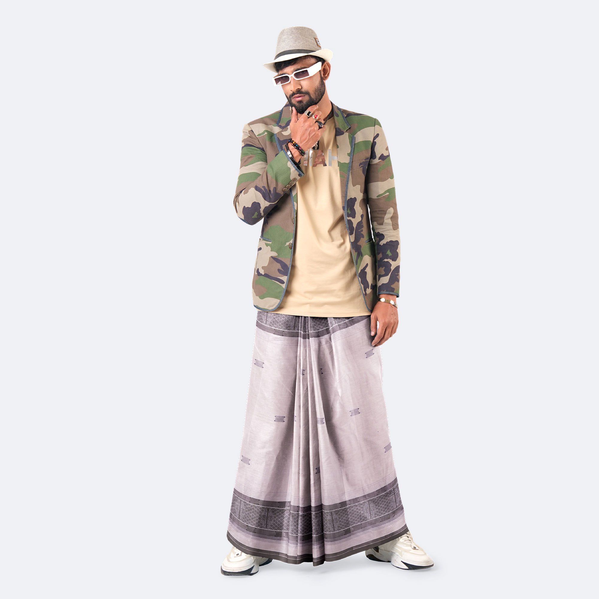 Brown Gold Border Lungi - Digital  - 2