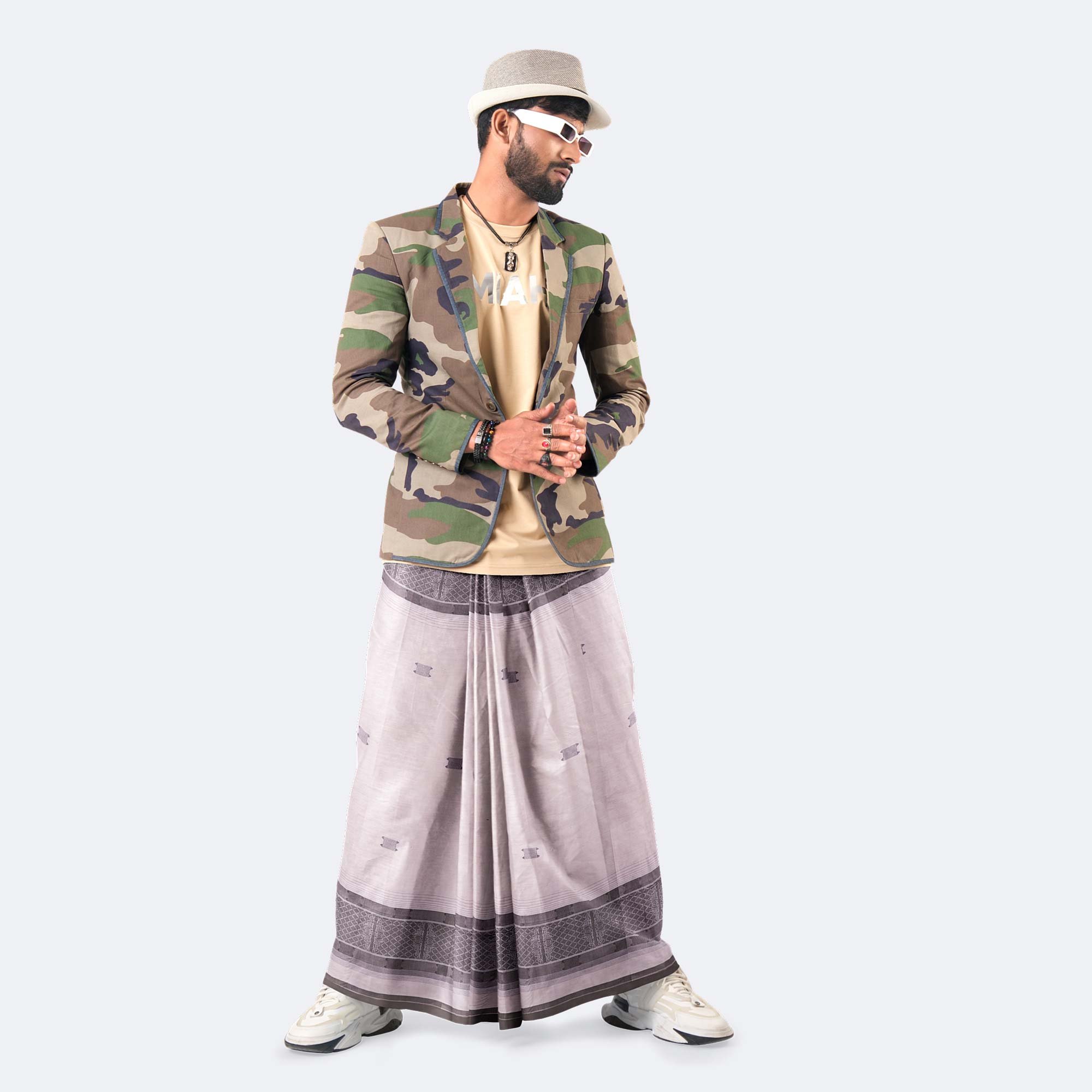 Brown Gold Border Lungi - Digital  - 3