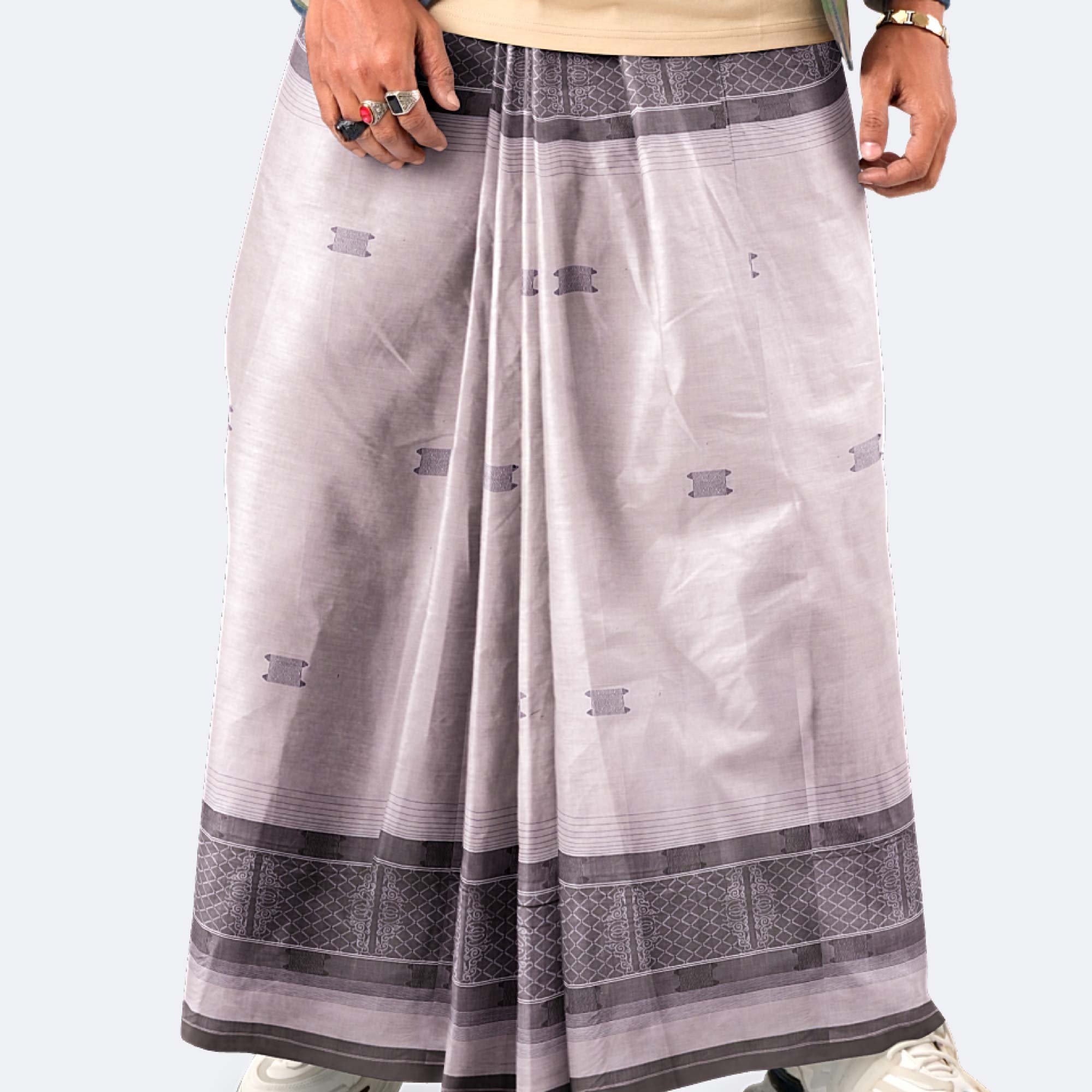 Brown Gold Border Lungi - Digital  - 4