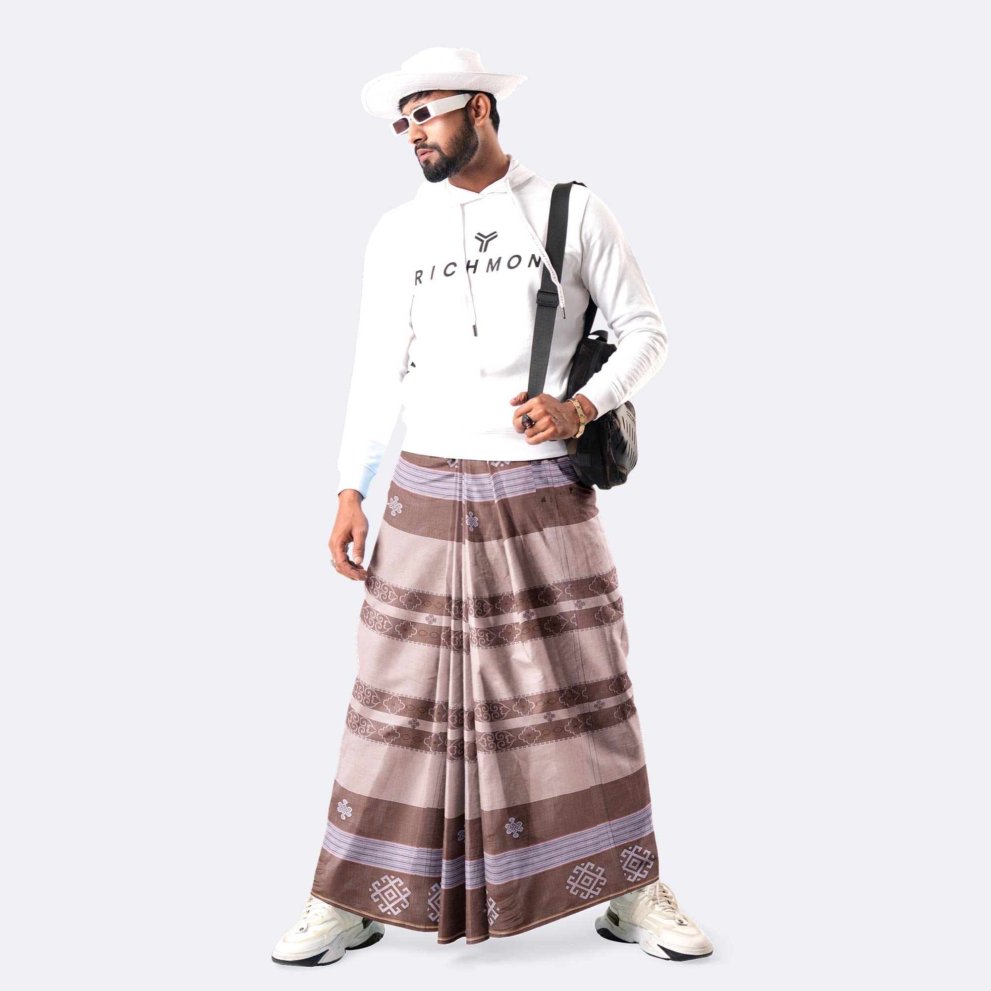 Brown Gold Border Lungi - Digital  - 1