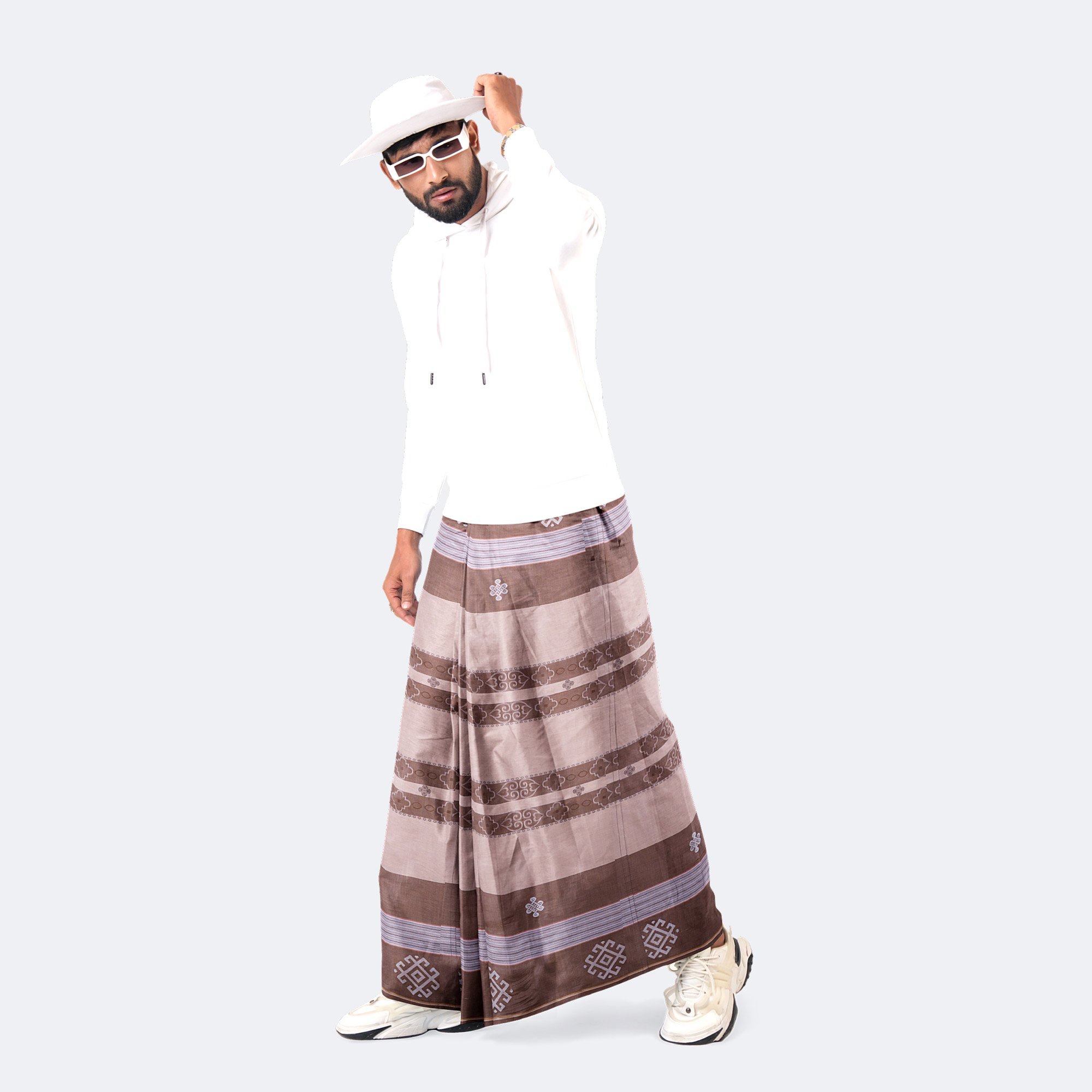 Brown Gold Border Lungi - Digital  - 2
