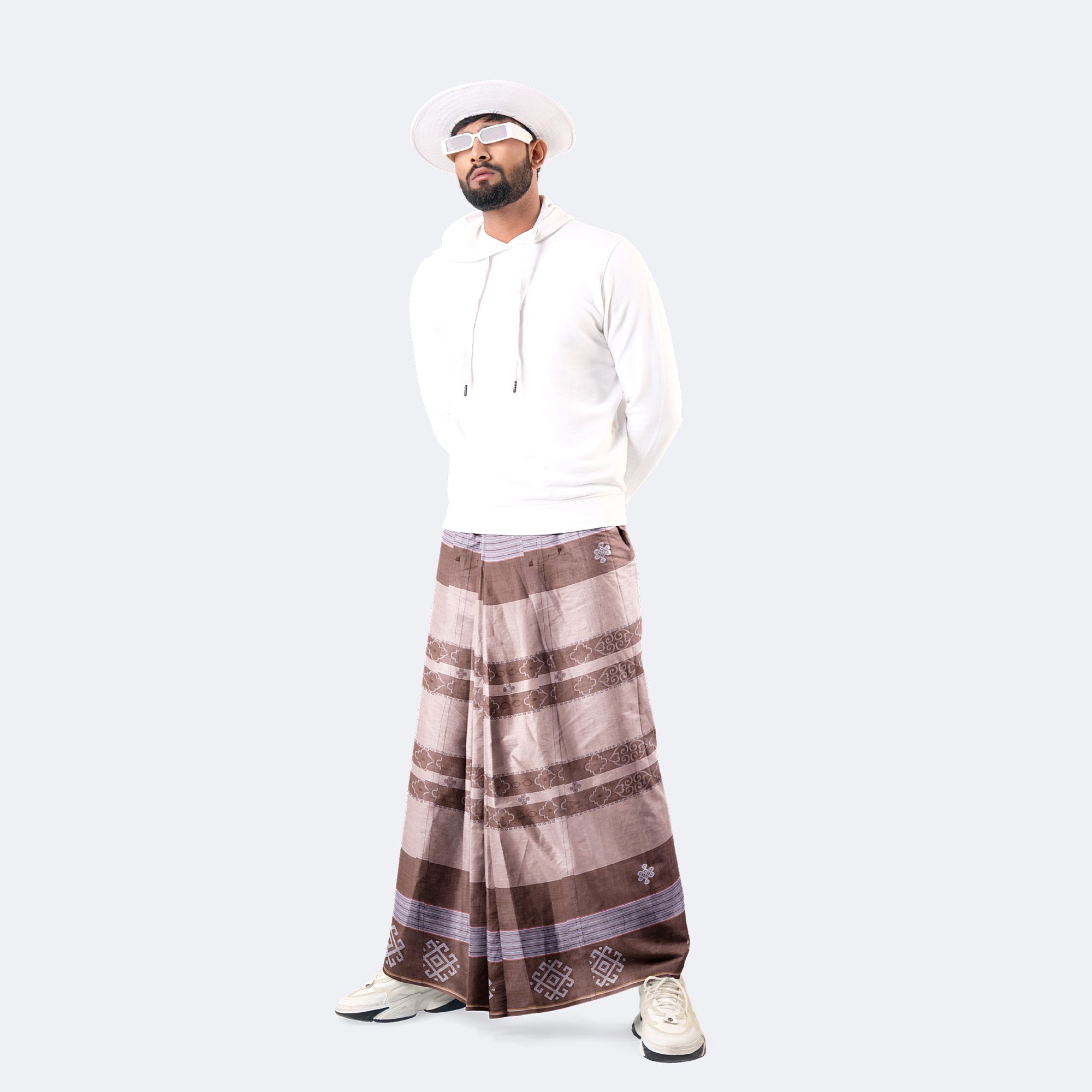 Brown Gold Border Lungi - Digital  - 3