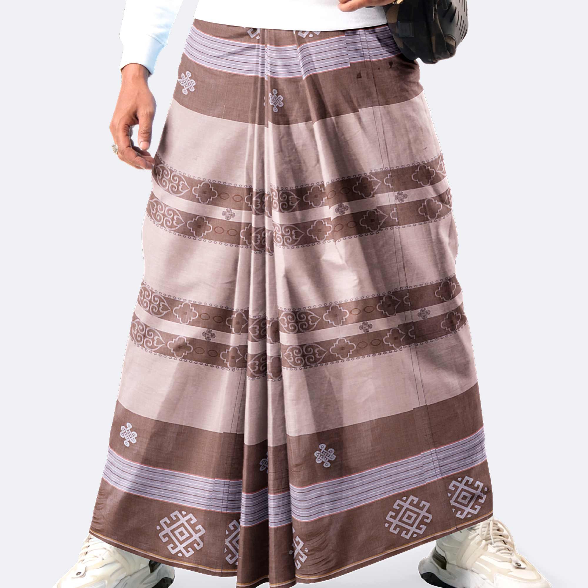 Brown Gold Border Lungi - Digital  - 4
