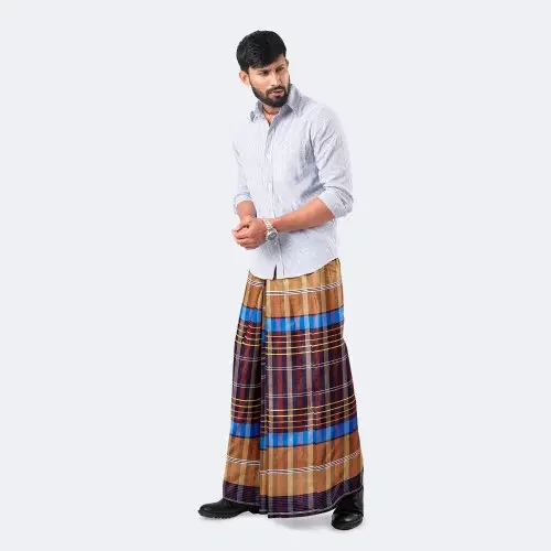 Mustard Maroon Check Lungi - Uccha Bilash  - 2