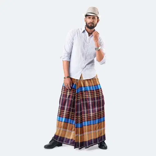 Mustard Maroon Check Lungi - Uccha Bilash  - 3