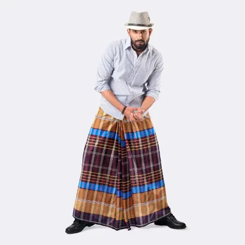 Mustard Maroon Check Lungi - Uccha Bilash  - 1