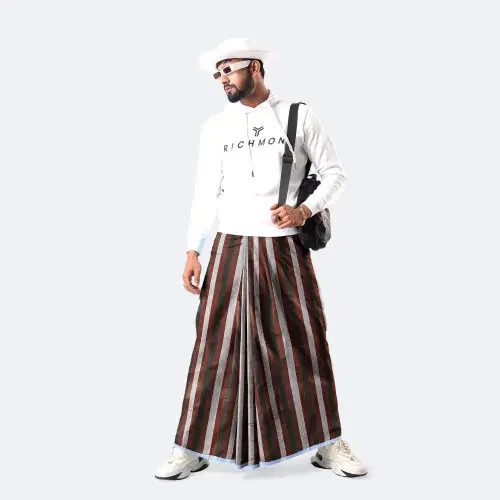 Brown Multicolor Stripe Lungi - Ashapurno  - 2