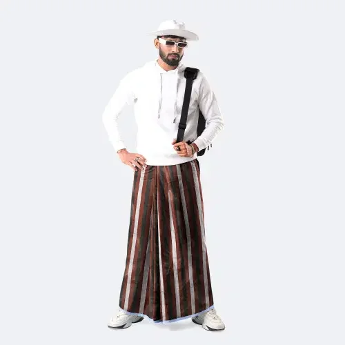 Brown Multicolor Stripe Lungi - Ashapurno  - 3