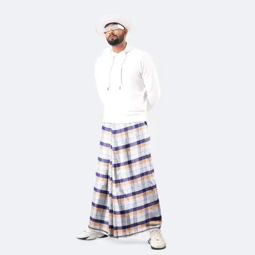 Blue & Orange Grid Lungi - Rolex  - 3