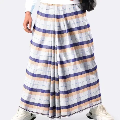 Blue & Orange Grid Lungi - Rolex  - 1