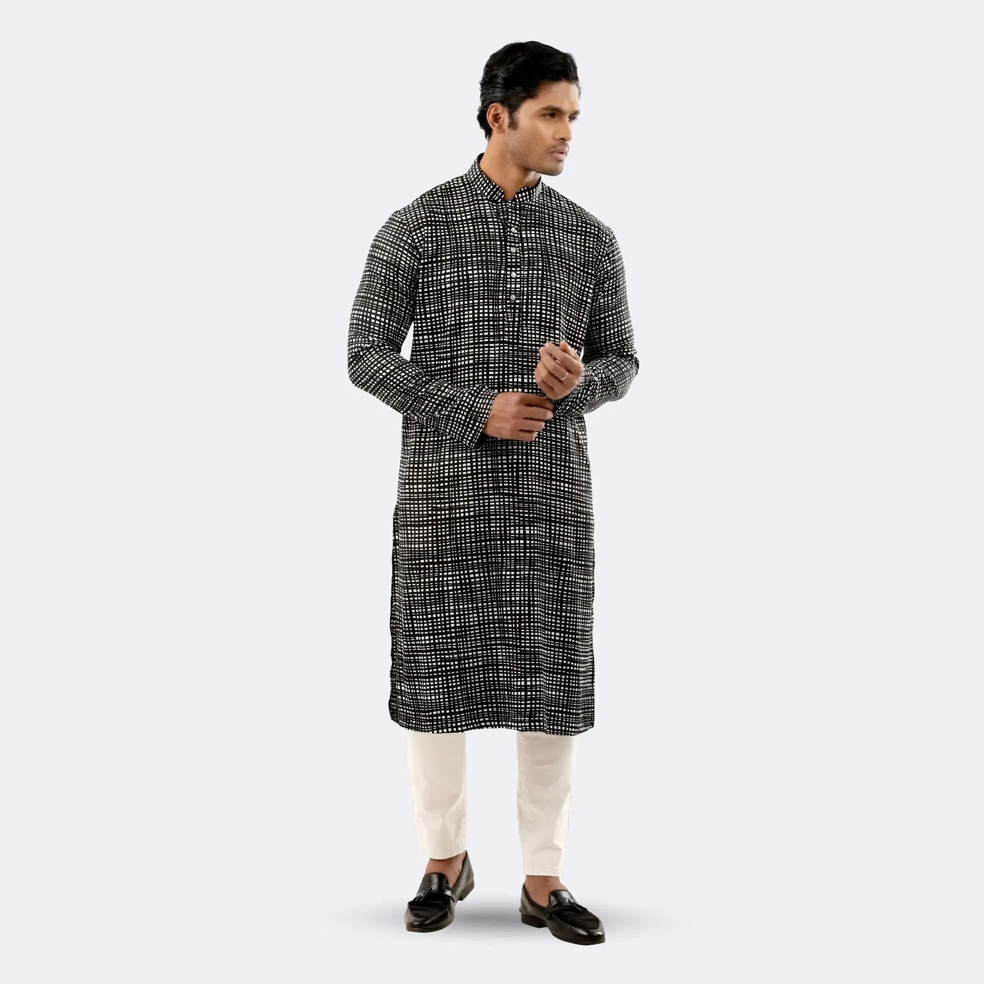 Men’s Casual Printed Viscose Panjabi (Torquoise) - 3